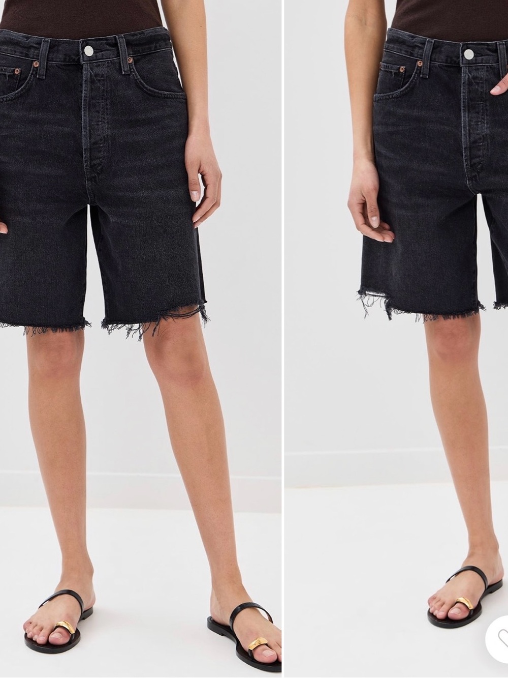 Agolde Washed Black Frayed Hem Denim Shorts